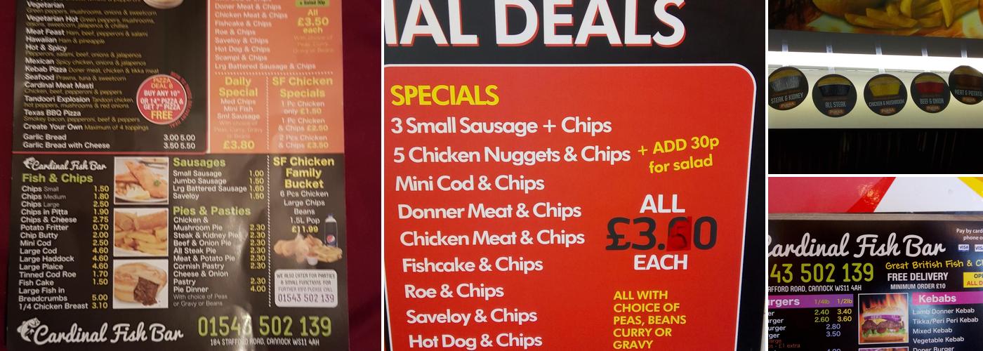 Cardinal Fish & Chips Ltd Menu