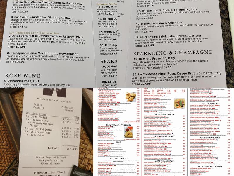Favourite Thai Restaurant Menu