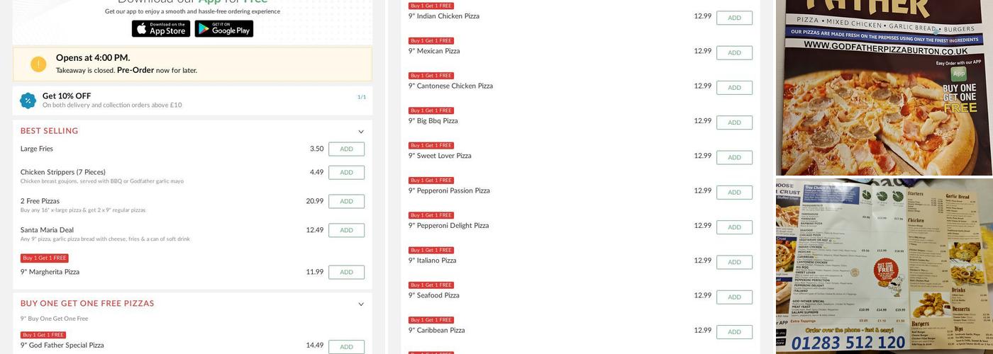 Godfathers Pizza Menu