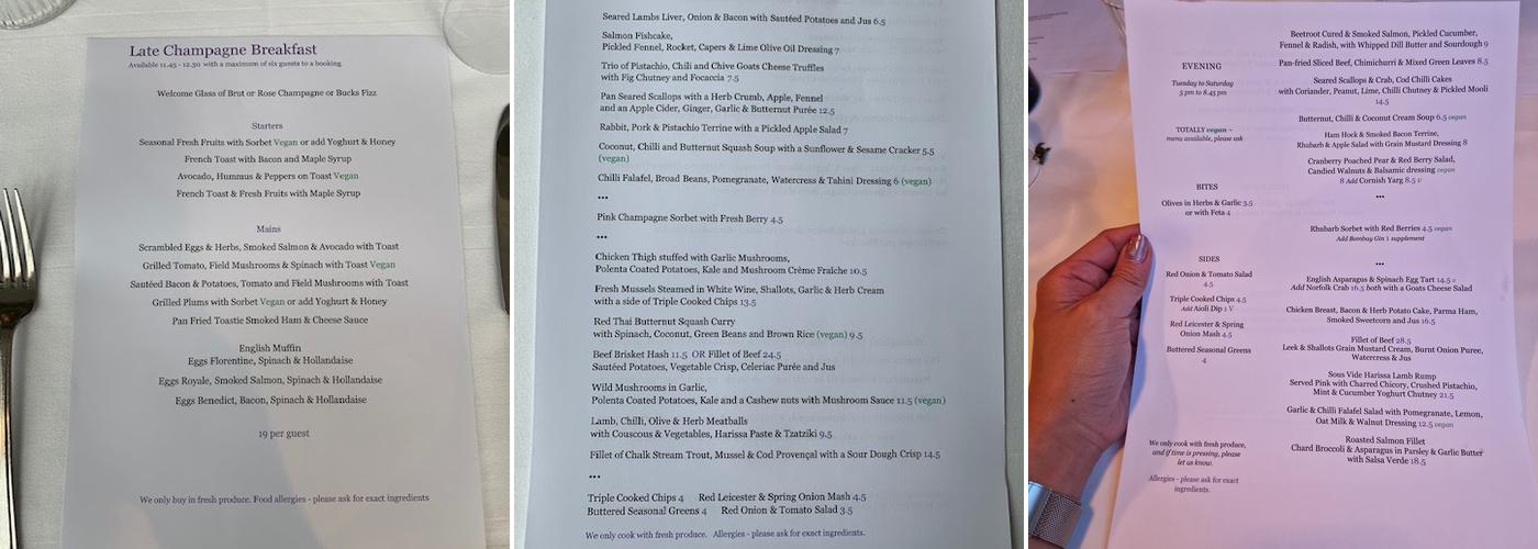 The Case Restaurant and Champagne Bar Menu