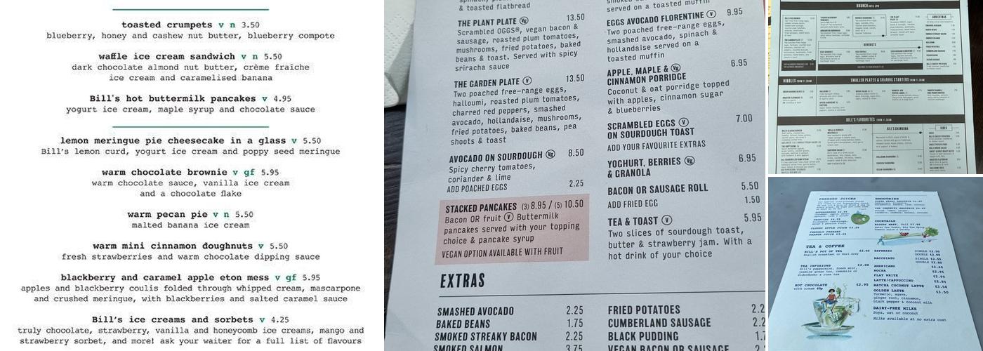 Bill's Trafford Restaurant Menu