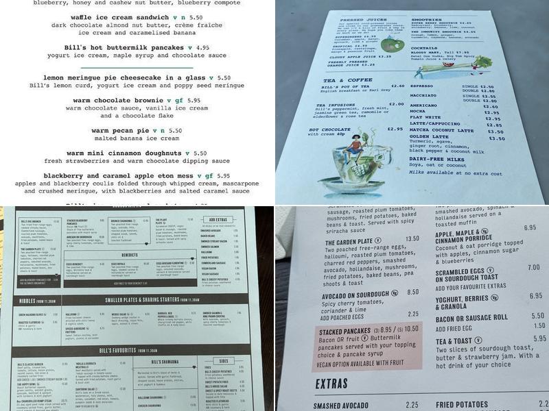 Bill's Trafford Restaurant Menu