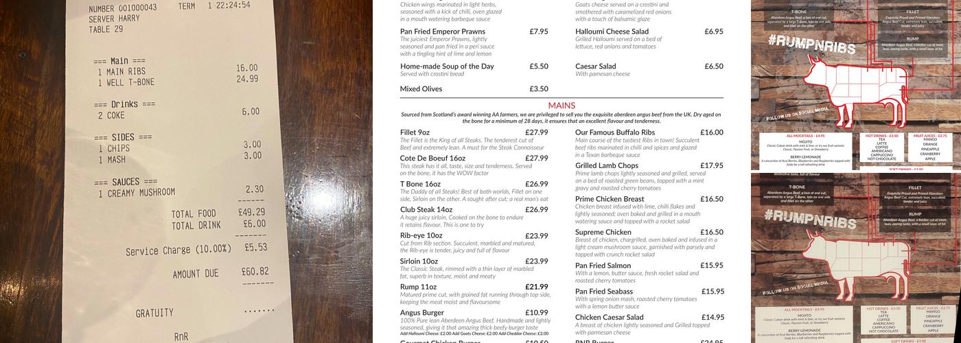 Rump N Ribs Steakhouse Menu