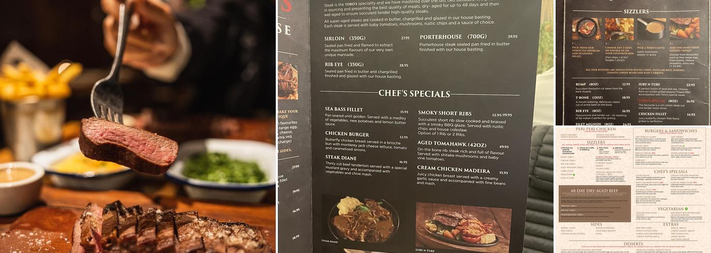 Toro's Steakhouse Manchester Menu