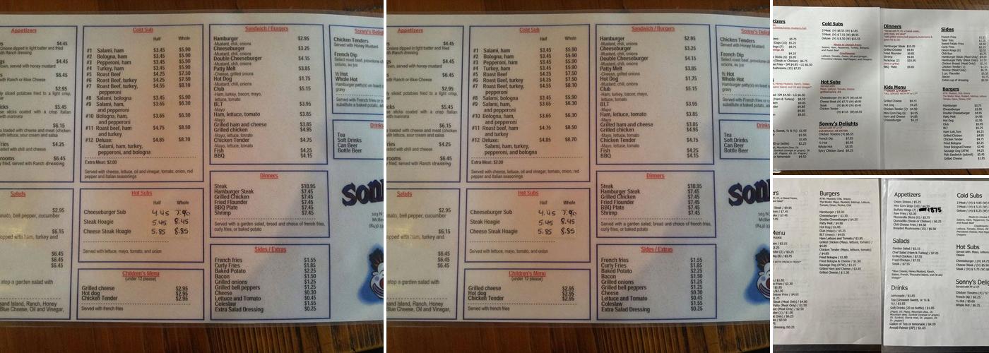 Sonny's of Mcbee Menu