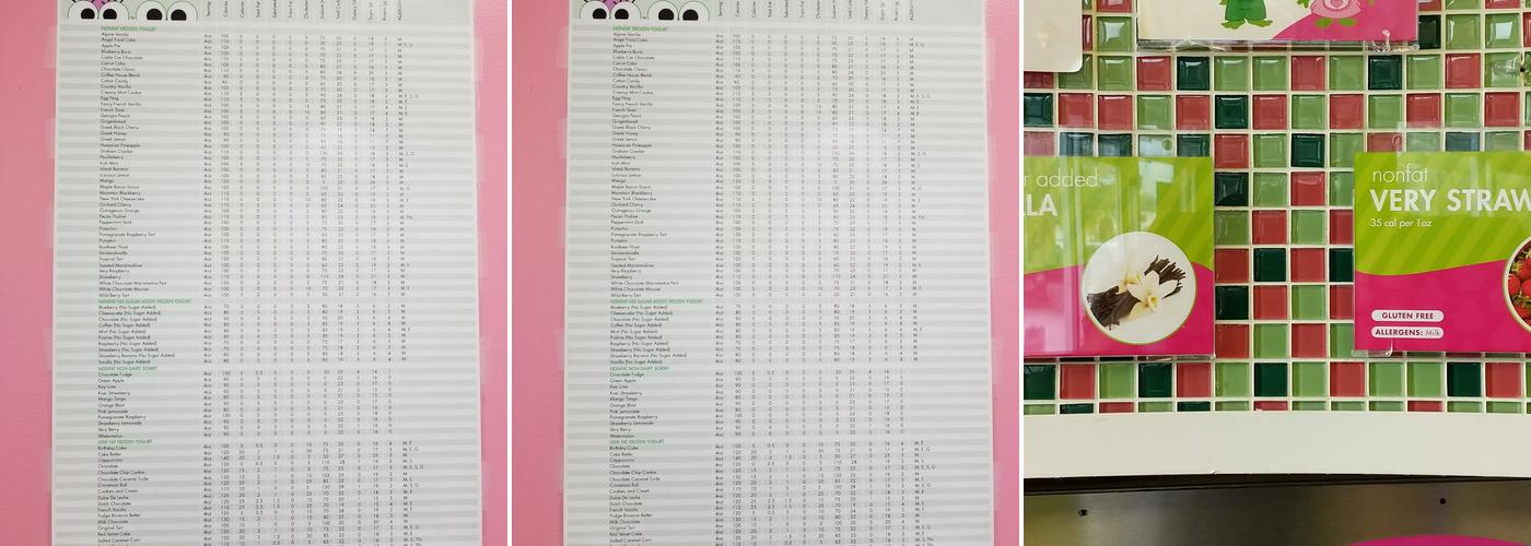sweetFrog Premium Frozen Yogurt Menu