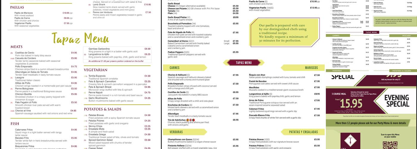 TAPAZ RESTAURANT & BAR Menu