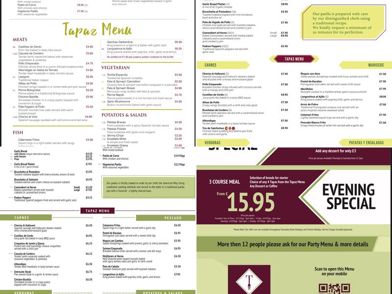 TAPAZ RESTAURANT & BAR Menu