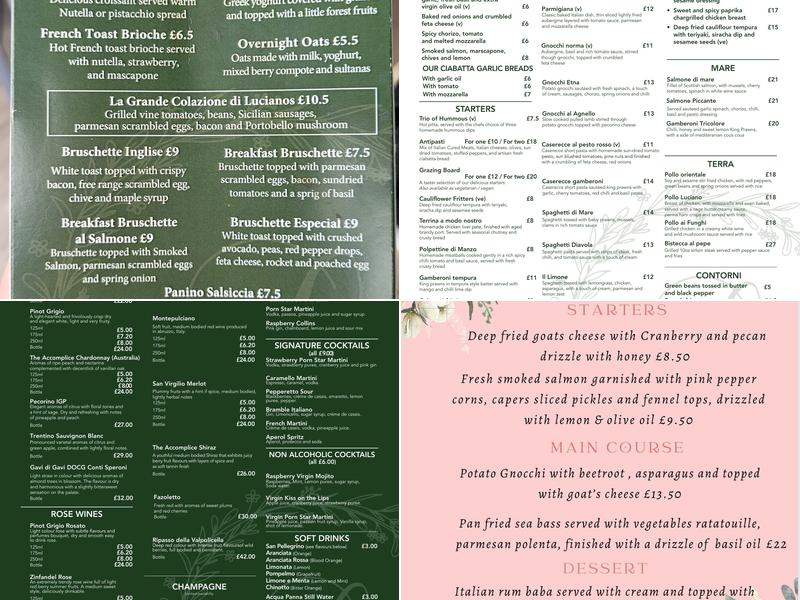 Luciano's at Middlebrook Menu