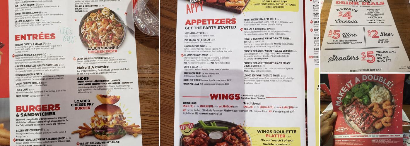 TGI Fridays Menu