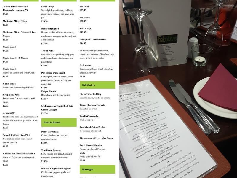 Fat Olive Restaurant Menu