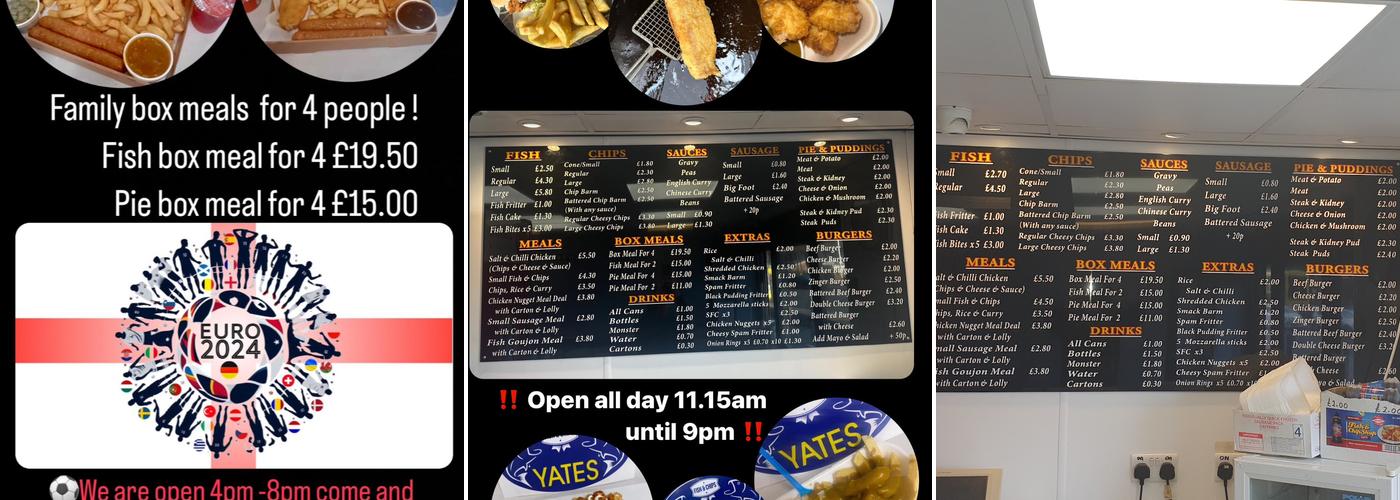 Yates Fish and Chips Menu