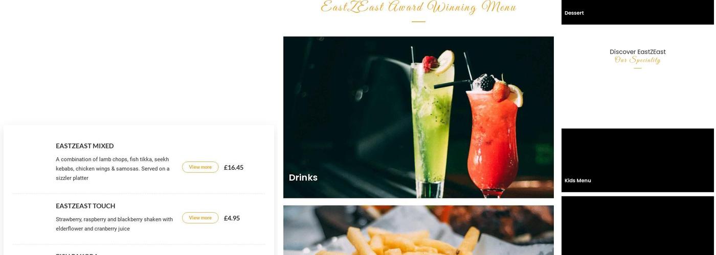 eastZeast - Liverpool - Kings Dock Menu