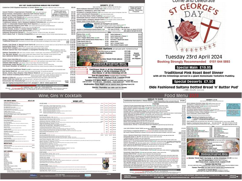 The Refreshment Rooms Menu