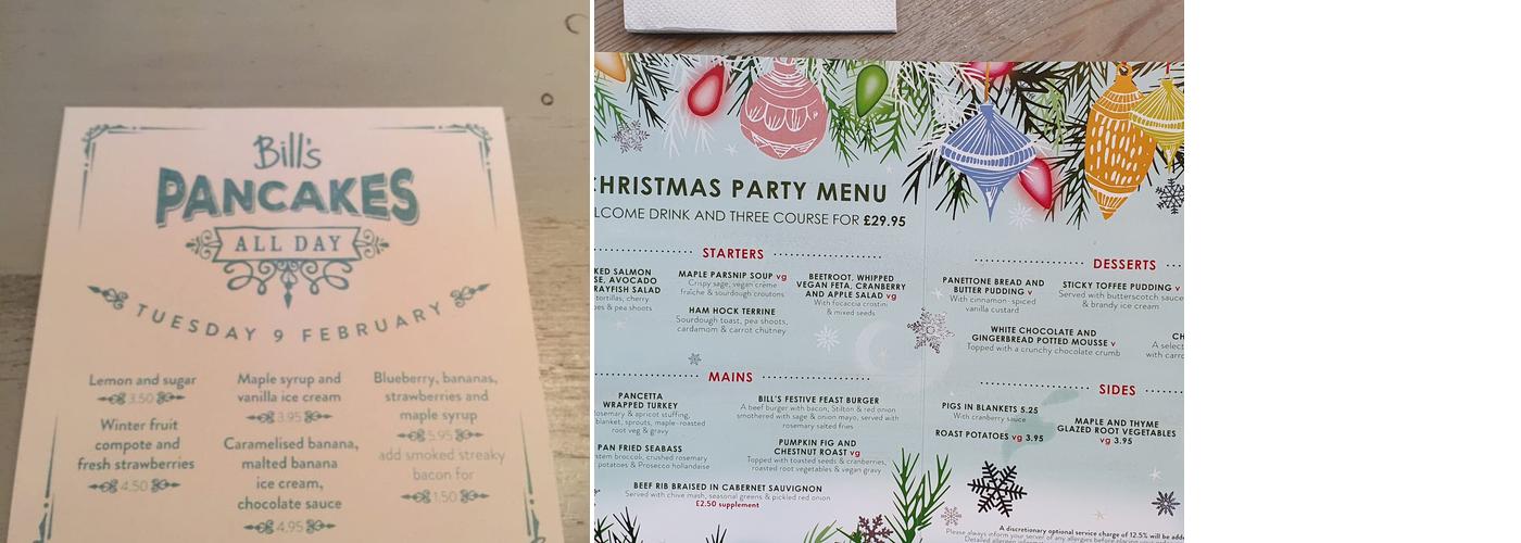 Bill's Sheffield Restaurant Menu