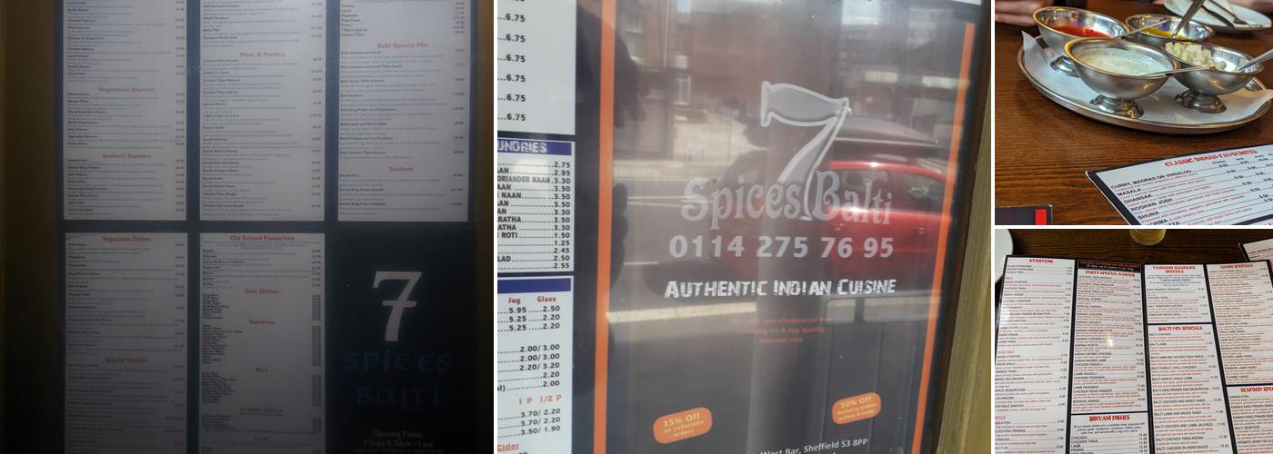 7 Spices Balti Menu