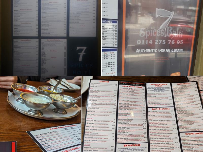 7 Spices Balti Menu