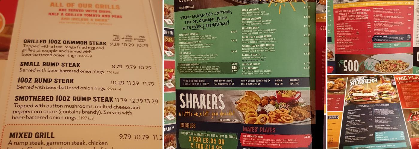 Yates - Doncaster Menu