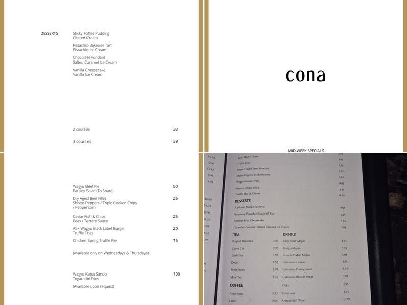 Cona Restaurant Menu