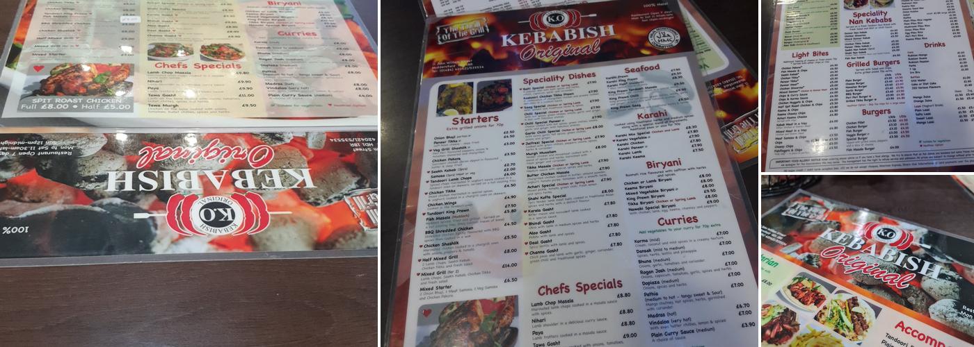 Kebabish Original Huddersfield Menu