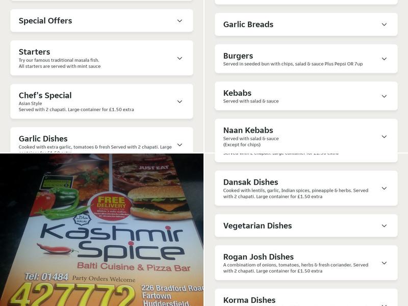Kashmir Spice Menu