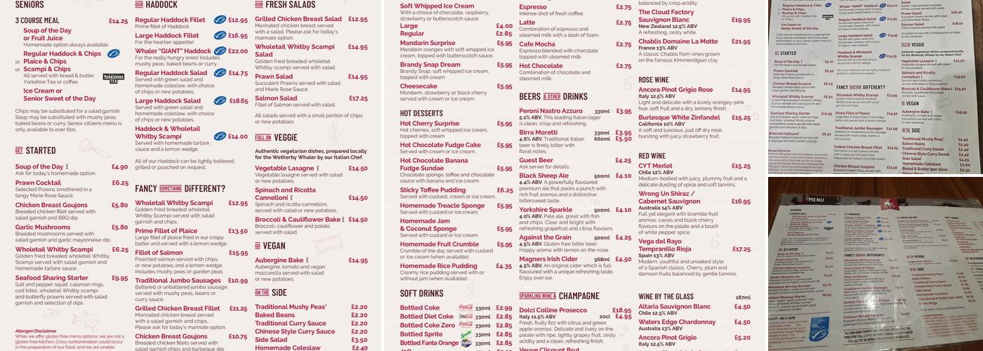 The Wetherby Whaler Menu