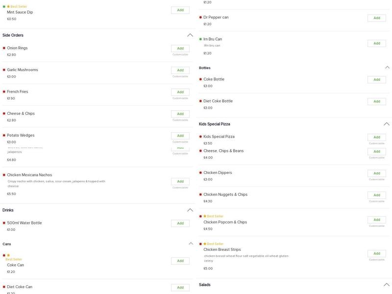 Pizza Napolena in Brighouse Menu