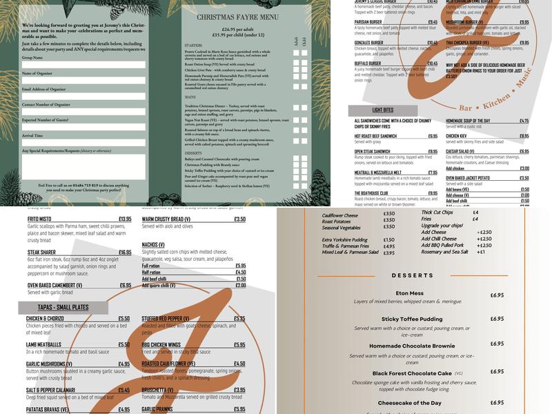 Jeremy's at the Boathouse Menu