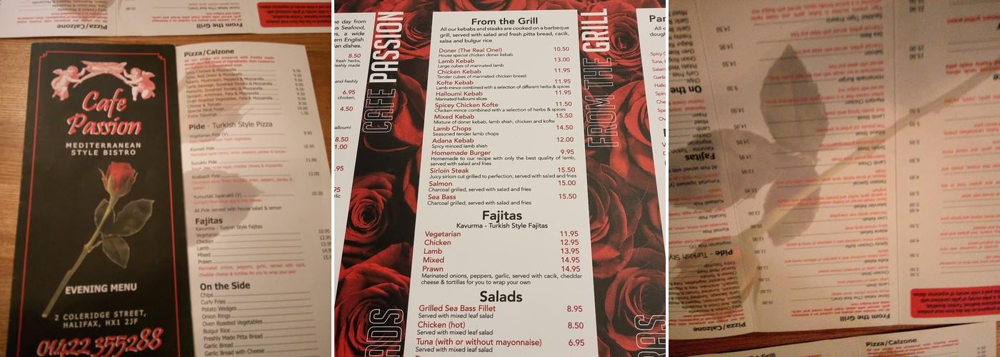 Cafe Passion Menu
