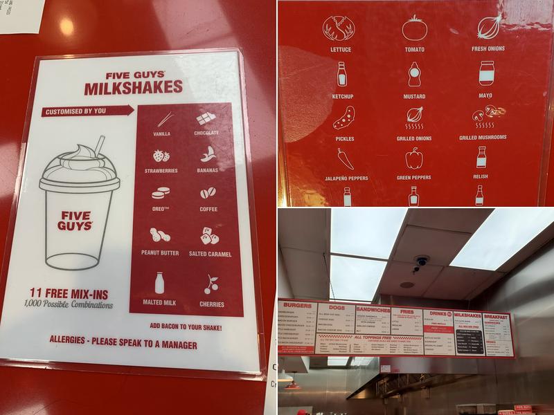 Five Guys Birmingham New St Station Menu