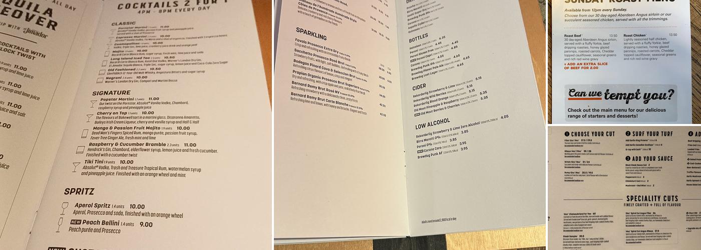 Bar + Block Steakhouse Birmingham City Centre (Waterloo Street) Menu
