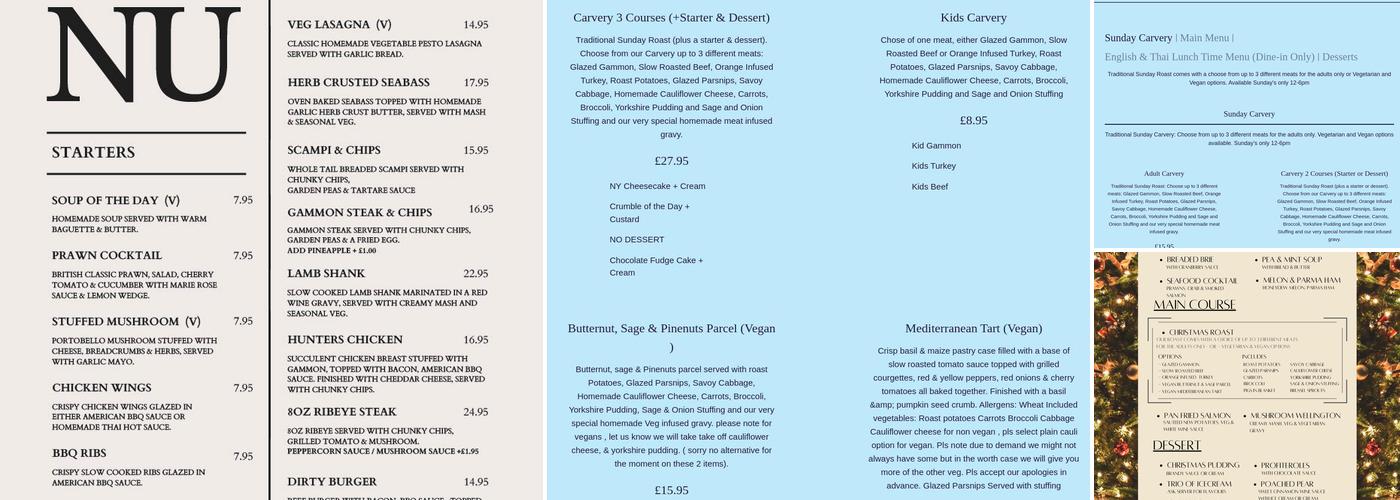 Three Horseshoes Wixford Menu