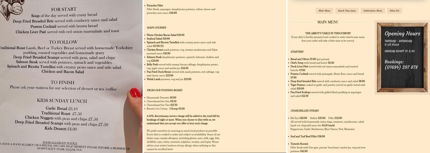 The Abbot's Table Menu