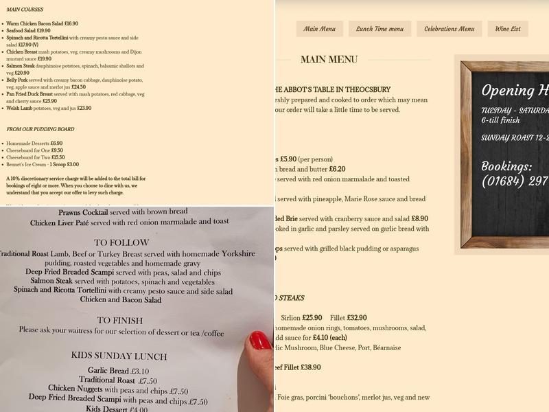 The Abbot's Table Menu