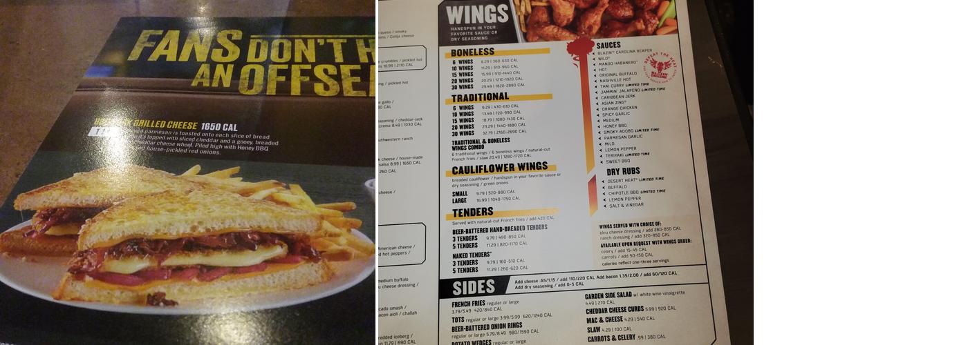 Buffalo Wild Wings Menu