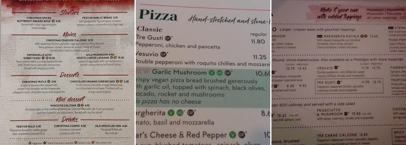 Prezzo Italian Restaurant Chippenham Menu