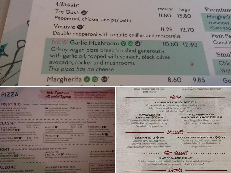 Prezzo Italian Restaurant Chippenham Menu