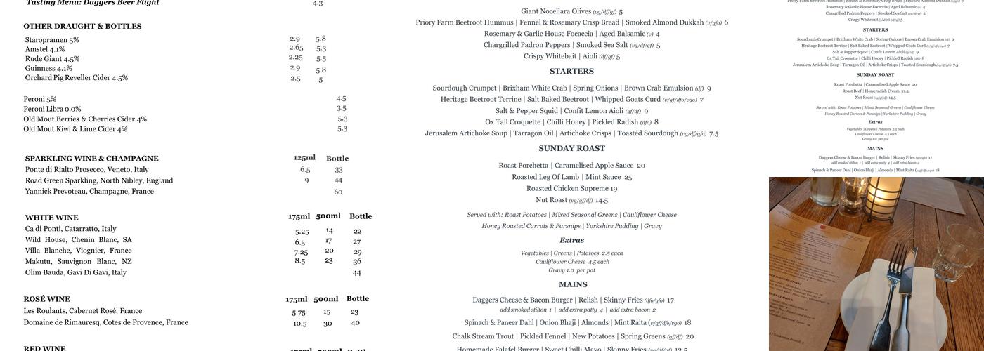 The Three Daggers Menu