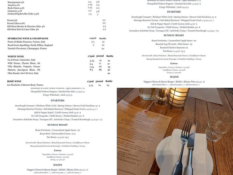 The Three Daggers Menu