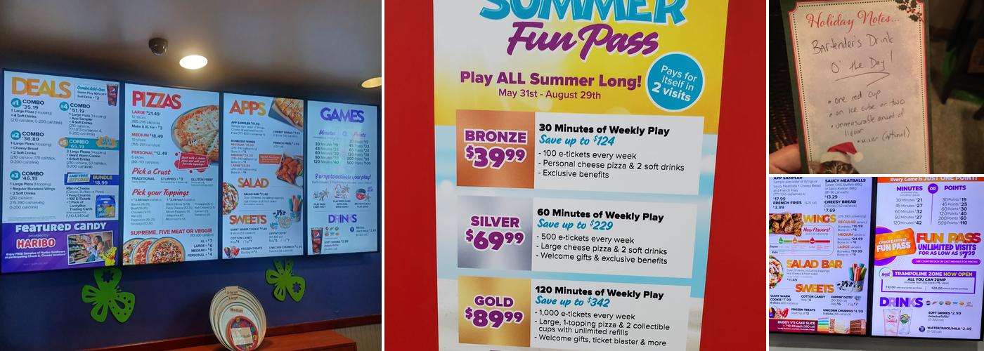 Chuck E. Cheese Menu