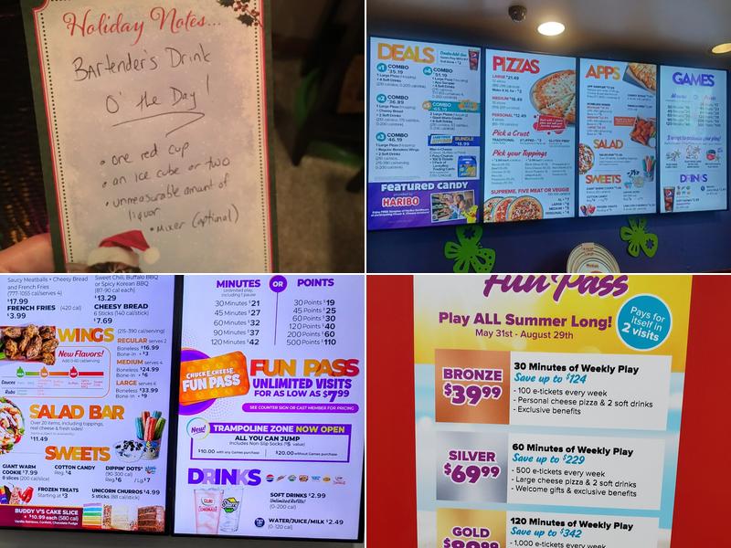 Chuck E. Cheese Menu