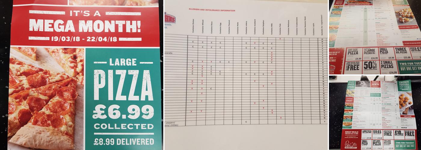 Papa Johns Pizza Menu