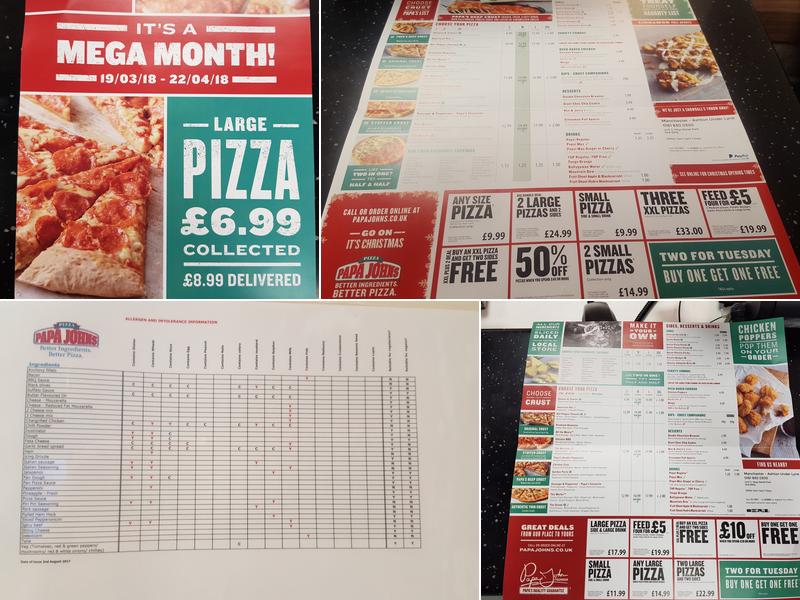 Papa Johns Pizza Menu