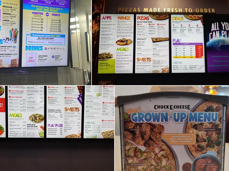Chuck E. Cheese Menu