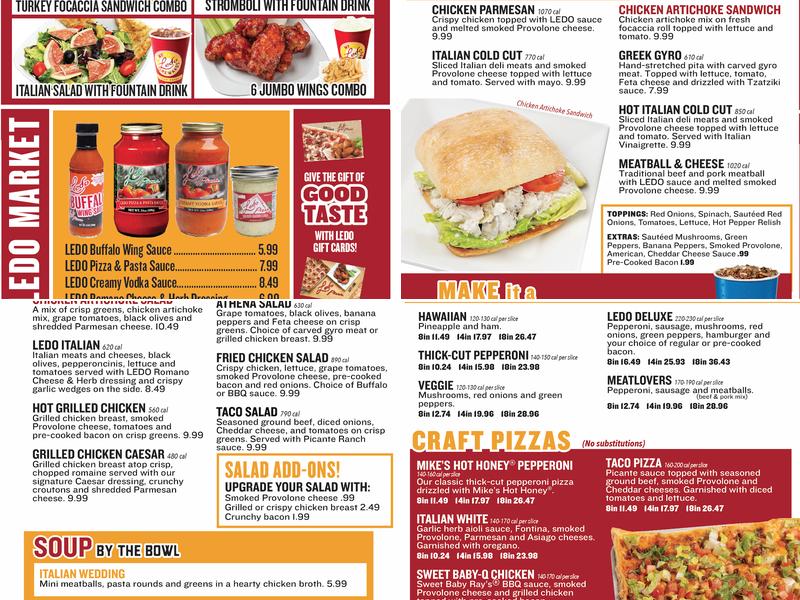 Ledo Pizza Menu