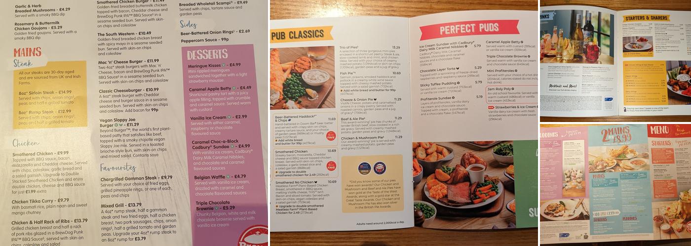 Goffs Park Brewers Fayre Menu