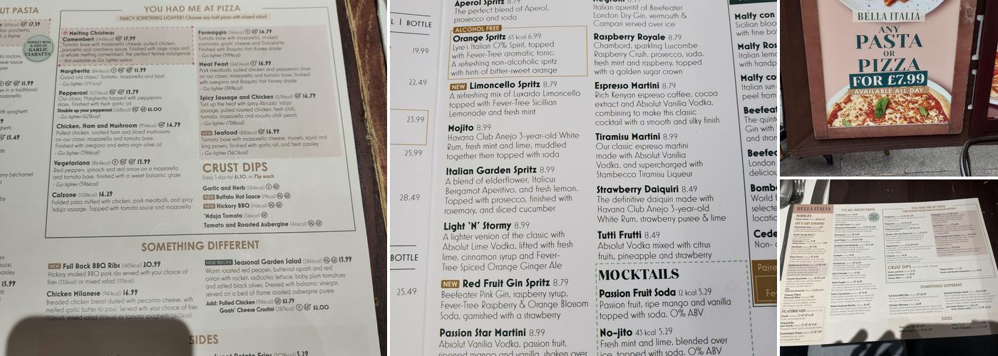 Bella Italia - Cranbourn Street Menu