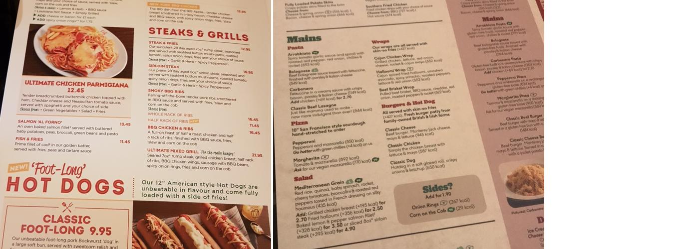 Frankie & Benny's Menu
