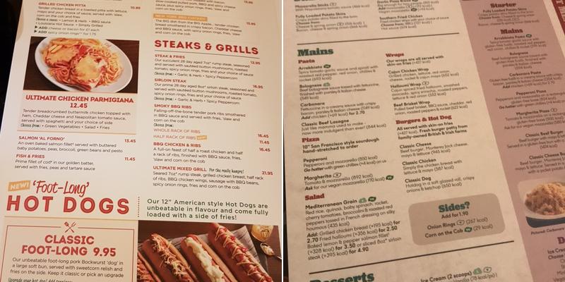 Frankie & Benny's Menu