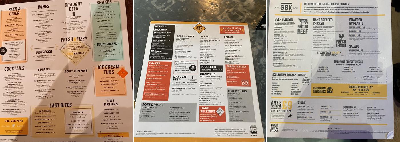Gourmet Burger Kitchen (GBK) Menu